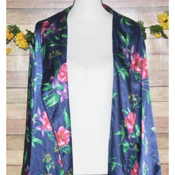 Go Softly Silky Blue Floral Long Maxi Robe Belted Ladies M Lounge Vacation - Picture 5 of 10